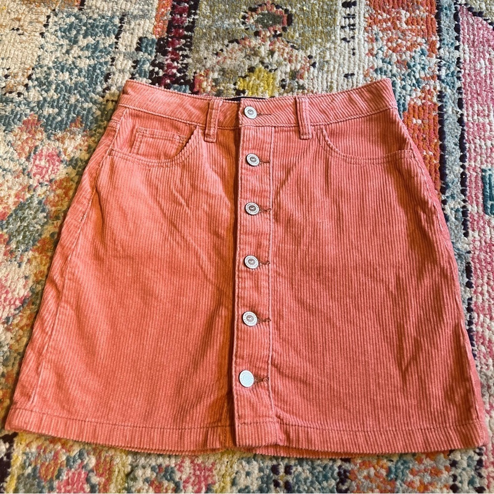 Hollister Skirt Womens Size 1 w 25 Orange Corduroy Ultra High Rise Cotton Button